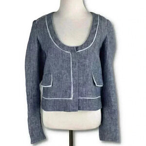 Uterque Womens blazer size 26 S blue white 100% linen career dog show